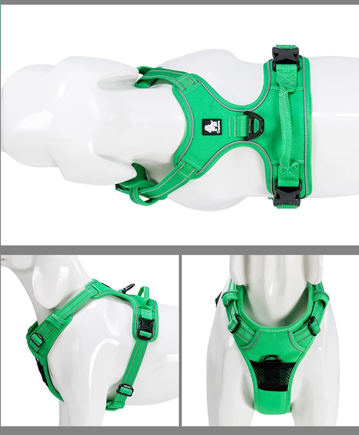 TRUE LOVE Adjustable No-Pull Dog Harness Reflective Pup Vest Harnesses Comfortable Control Brilliant Colors Truelove TLH5651(Grass Green,L)