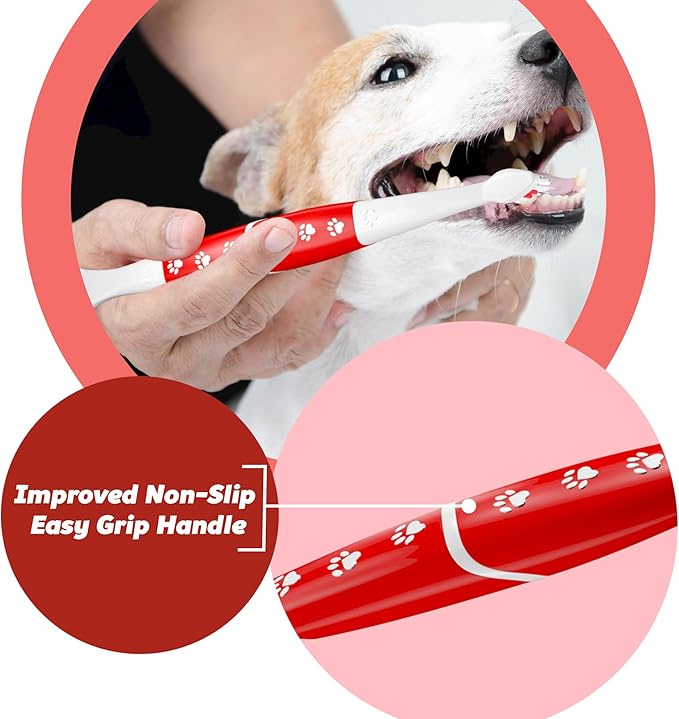 Pet Toothbrush for Dogs, Cats with Soft Bristles - Easy Teeth Cleaning & Dental Care, Non Slip Dual Head Dog Toothbrush for Medium & Large Pets, Toothpaste Not Included, Pack of 4(Multi)