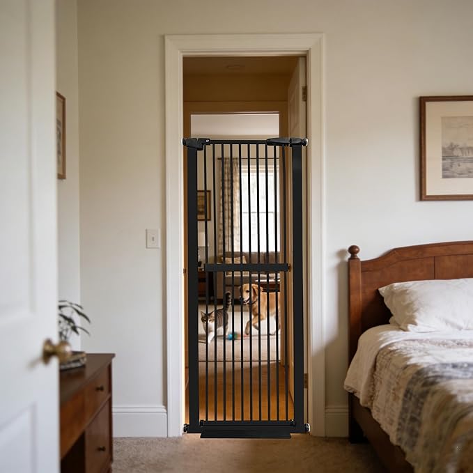 Lumizone Extra Tall Cat Gate 61.02" High Pressure Mounted Extra Wide 26.38"-30.11" (17Sizes) 1.37" Gap No Drilling Auto-Close Tall Pet Gate for Dogs (Black, 26.38"-30.11" W)