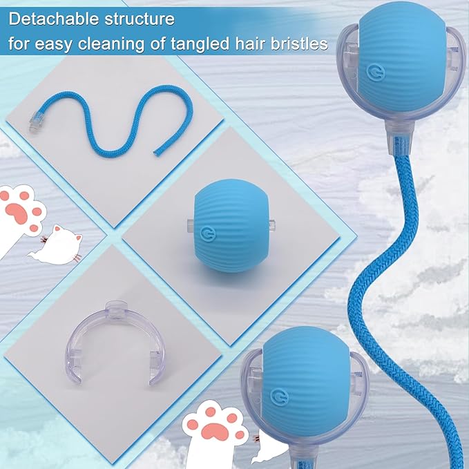 Interactive Cat Dog Toy Ball: Indoor Small Automatic Moving Smart Rolling Fun Pet Game with Led Light and String Tail for Motion Activated, Cute Kitten Puppy Present, Exercise Wheel Supplies (Blue)