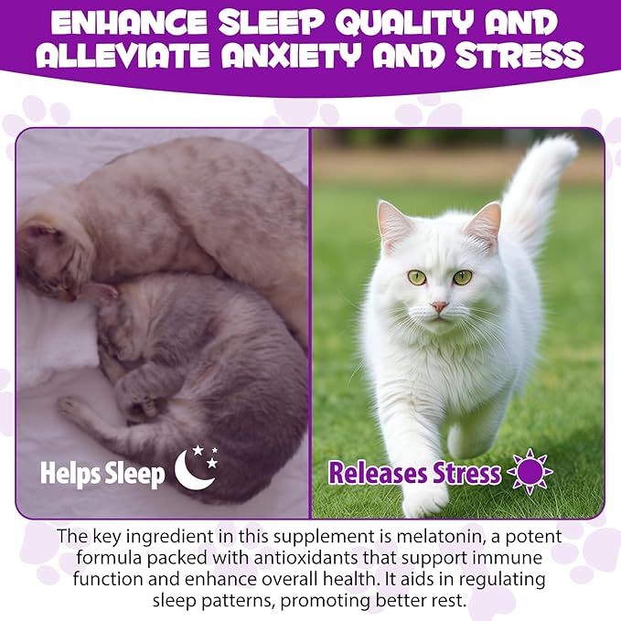 Melatonin for Cats - Cat Calming Treats- Cat Sedative for Grooming - Helps to Support Restful Sleep for Your Cat - Cat Sleep Aid - Anxiety Relief for Cats