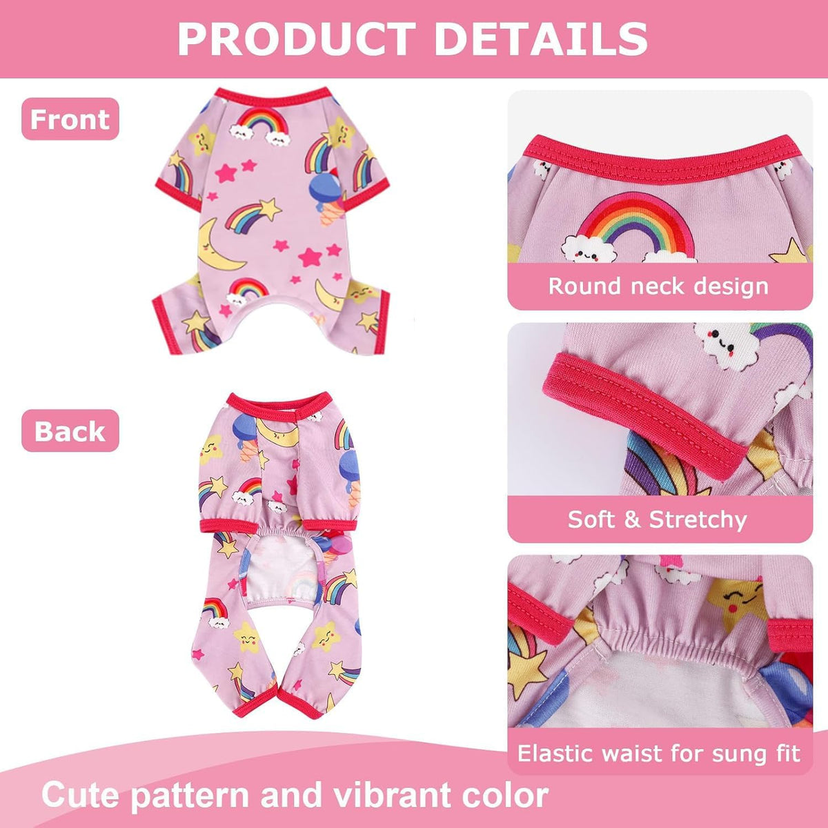 Dog Pajamas Pjs Spring Summer Dog Clothes for Small Dogs Girl - Female - Small Size Dogs, Soft Stretchy Puppy Clothes Doggie Onesies Cat Pet Jammies Outfit, Rainbow Pink, S