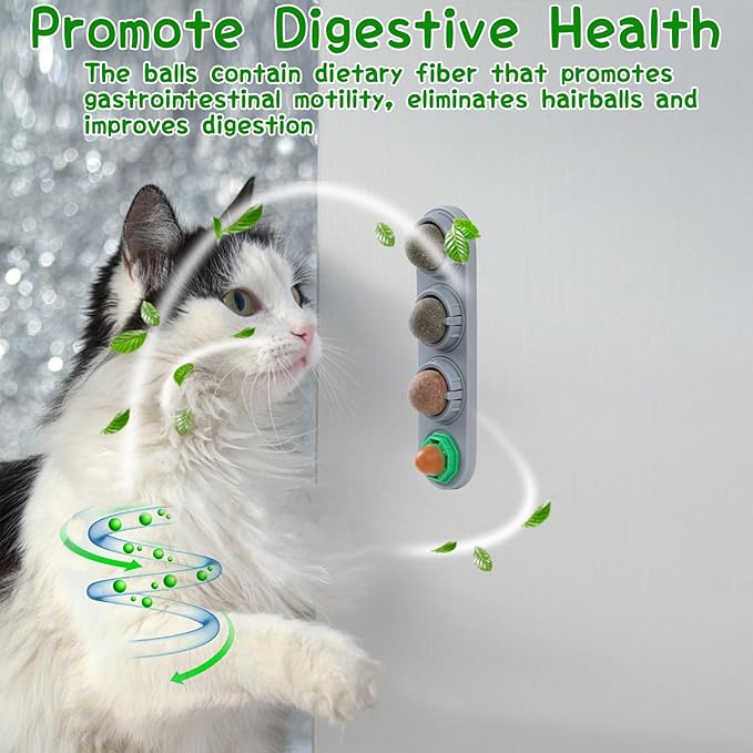 CCINEE Catnip Balls for Cats Wall Catnip Toys Edible Cat Toys for Cat Lick Safe Healthy Kitten Chew Toys Teeth Cleaning Dental Cat Toys(4 Flavor)