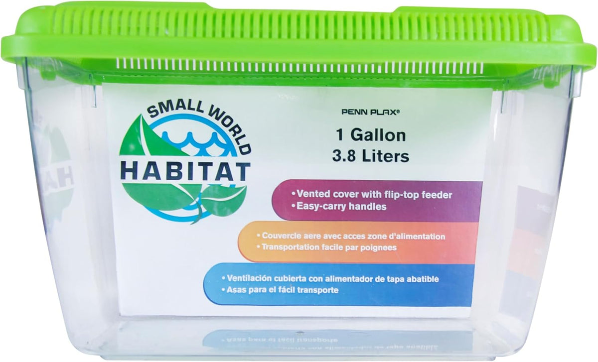 Penn-Plax Small World Habitat – Portable Clear and Transparent Plastic Tank – Excellent for Small Critters and Creatures – Easy to Clean & Handle – 1 Gallon, 10"L x 5.43"W x 6.26"H