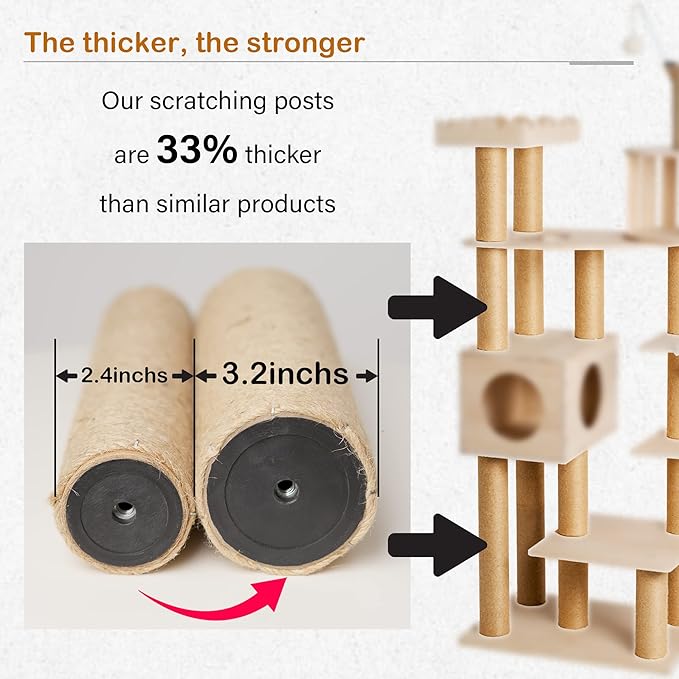 Modern Multi-Level Large Real Solid Wood Cat Tree, Luxury Wooden Cat Tower Cat Condo with Multi-Layer Platform for Indoor Cats
