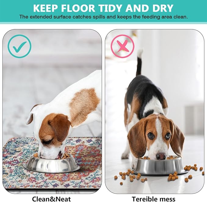 Pet Feeding Mat for Floors Waterproof Dog Mat for Food and Water Absorbent Quick Dry Non Slip mat for Cat Bowls