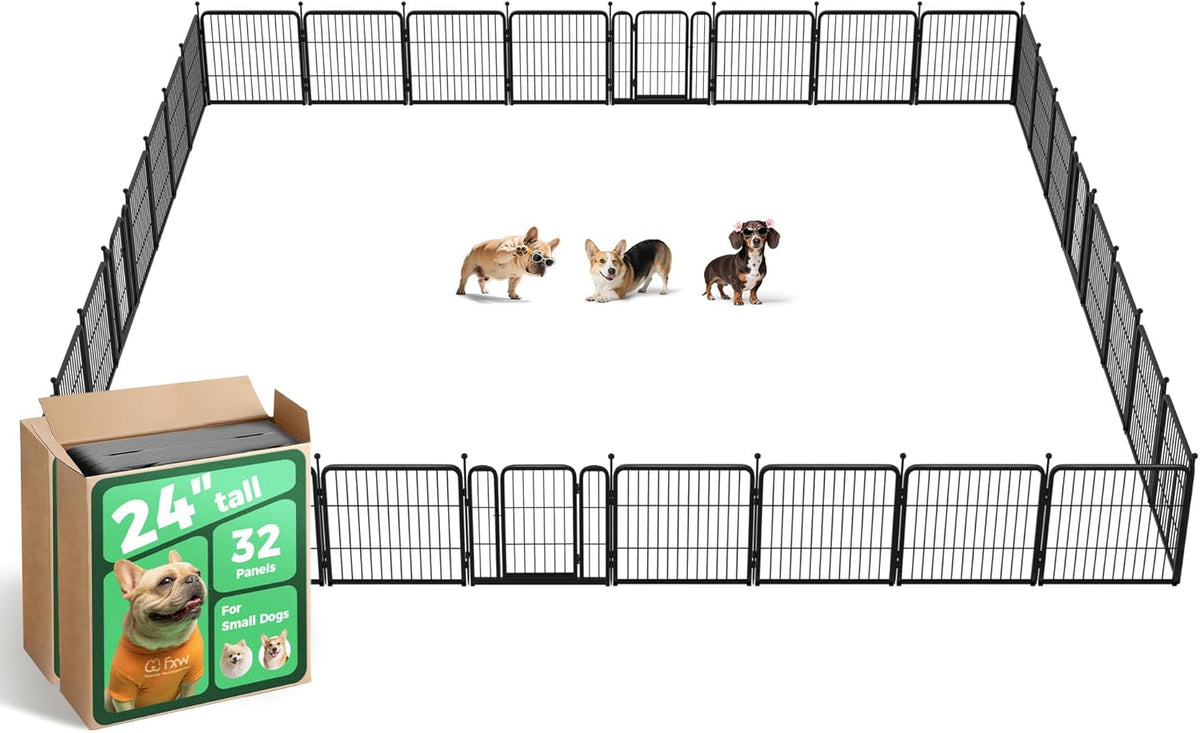 FXW Rollick Unleashed Dog Playpen for Indoor, Yard, RV Camping, 24 inch 32 Panels for Small and Puppy Dogs, Black│Patented