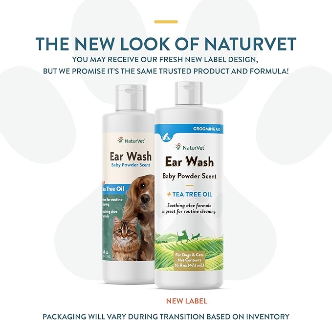 NaturVet Ear Wash Liquid Supplement for Dogs & Cats – Pet Health Supplement Cleans Dog, Cat Ear Canals – Includes Aloe, Tea Tree Oil – Helps Remove Pet Ear Wax, Dirt, Debris – 16 Oz.