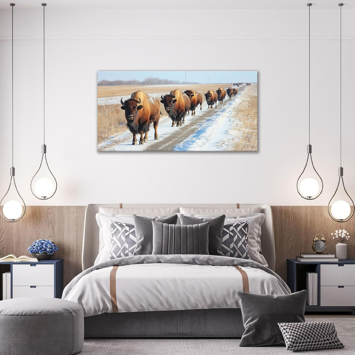 Quorin American Bison Large Wall Art Rural Country Landscape Pictures Wild Animal Wall Decor Nature Canvas Print Painting Artwork for Bathroom Living Room Bedroom 30"x60"