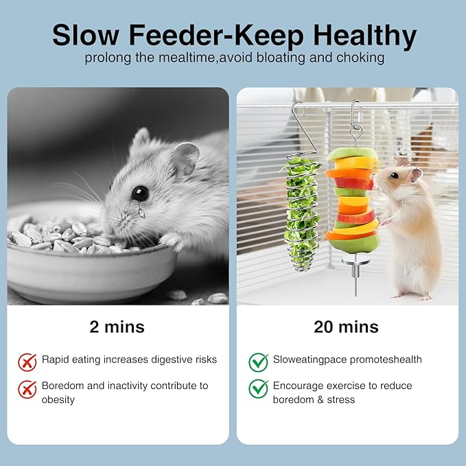 GFZ Rat Foraging Toy - Hanging Chew Slow Feeder Enrichment Interactive toys in hamster cages for Small Pets Like Rabbits, Birds, Guinea Pigs - Easy to Install (2PCS, Small)