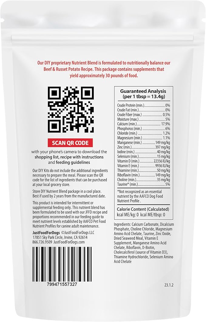 JustFoodForDogs DIY Nutrient Blend for Homemade Dog Food, Beef & Russet Potato, 4.55oz