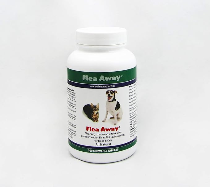 Flea Away All Natural Supplement for Fleas, Ticks, and Mosquitos Prevention for Dogs and Cats, 100 Chewable Treat Tablets, Single