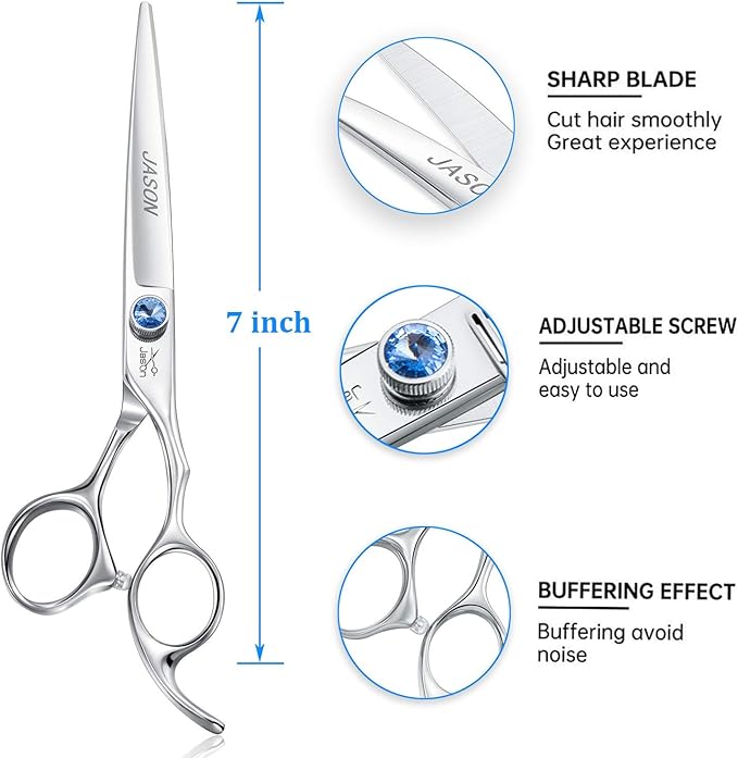 JASON 7" Straight Dog Grooming Scissors, Ergonomic Pets Grooming Shears, Premium Cats Trimming Kit with Offset Handle and Jewelled Screw, Sharp, Comfortable