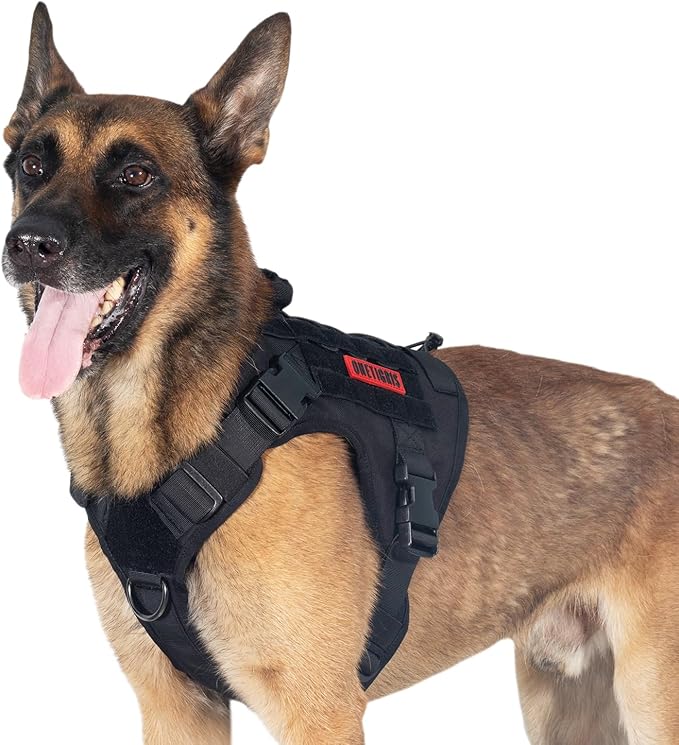 OneTigris Tactical Dog Harness Vest with Handle,Dog Harness for Large Dogs,No-Pull Service Dog Vest with Hook & Loop Panels,Adjustable Dog Vest Harness for Walking Hiking Training(Black,X-Large)