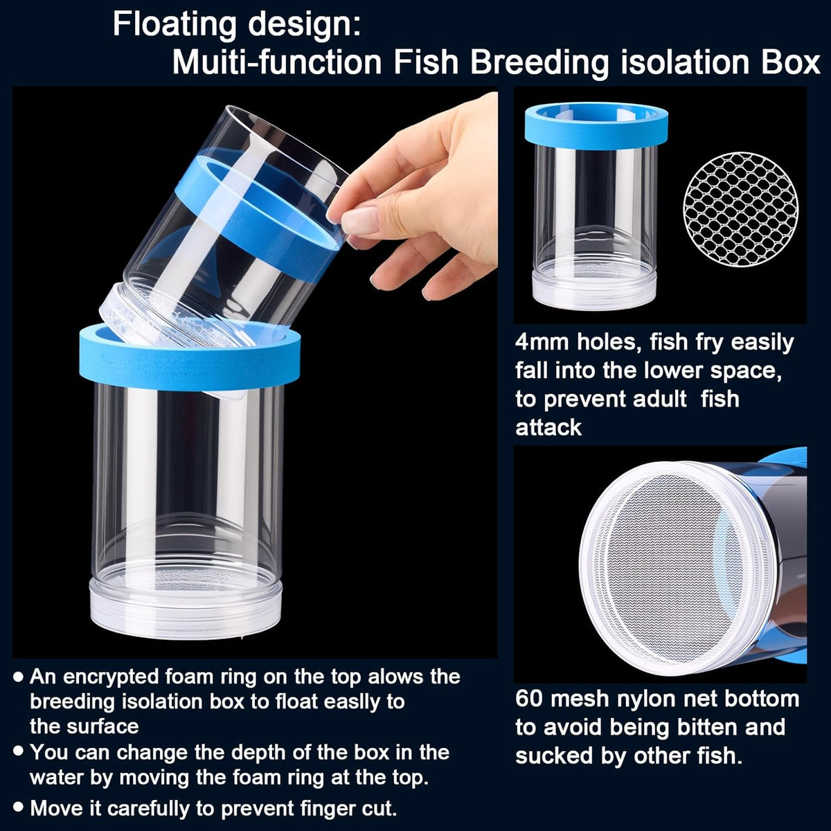 2 Pcs Breeder Box for Fish Tank Aquarium Breeder Separation Net Breeding Box with Suction Cup for Small Fish Shrimp Clownfish Guppy
