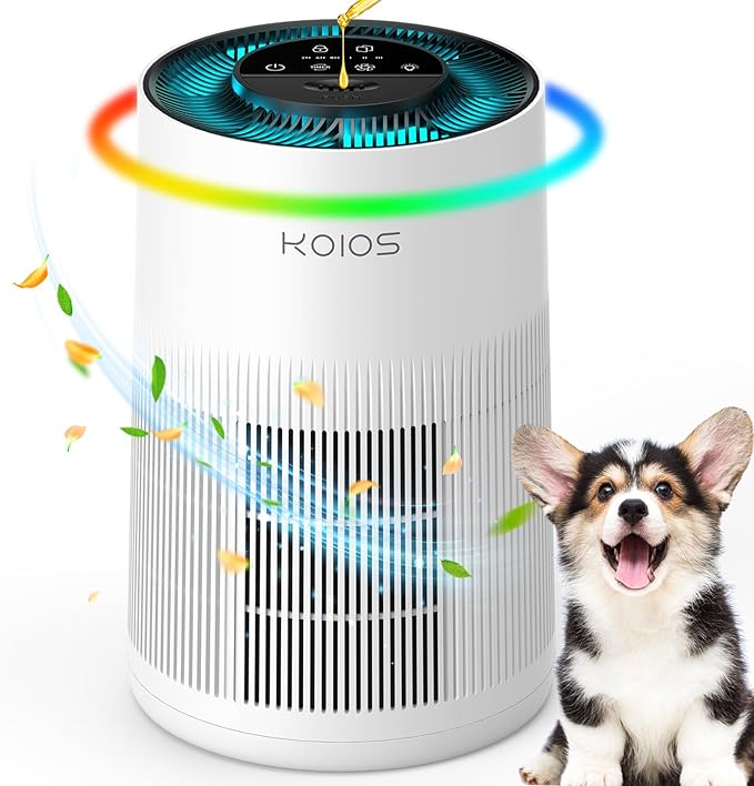 Air Purifiers for Home Large Room 1200ft², KOIOS H13 True HEPA Air Purifier for Bedroom with 7 Colorful Lights, Aromatherapy, Desktop Air Filter Cleaner for Smoke Dust Pollen Pets Dander Odor, AP2303