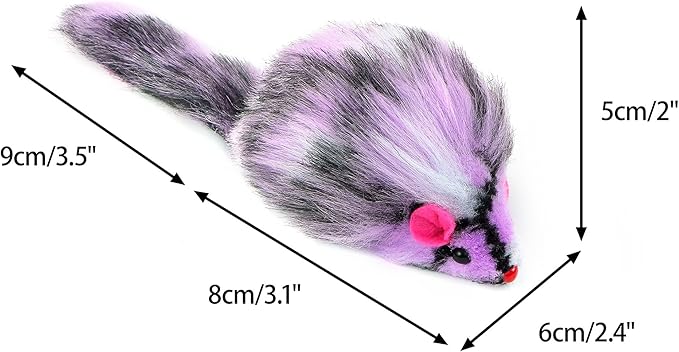 CHIWAVA 6PCS 3.1" Long Haired Furry Mice with Rattle Gradient Color Small Cat Toy Mouse Kitten Interactive Toy