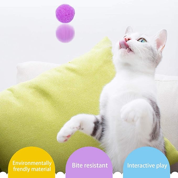 30Pcs 1.3 Inch Cat Toy Balls Soft Kitten Pompom Toys Indoor Cats Interactive Playing Quiet Ball Cats Favorite Toy, Cat Pom Pom Balls for Craft DIY Creative Crafts Decorations (Assorted Color)