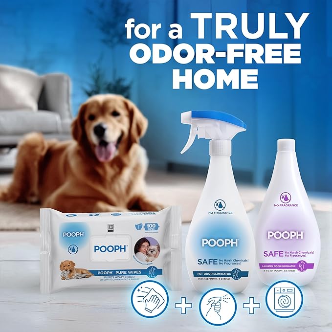 POOPH® Pet Odor Eliminator Spray – 32oz Single & 32oz 2-Pack Bundle – No Fragrance, No Harsh Chemicals, Safe for Pets & People, Eliminates Odors Fast – Home, Auto, Furniture & More