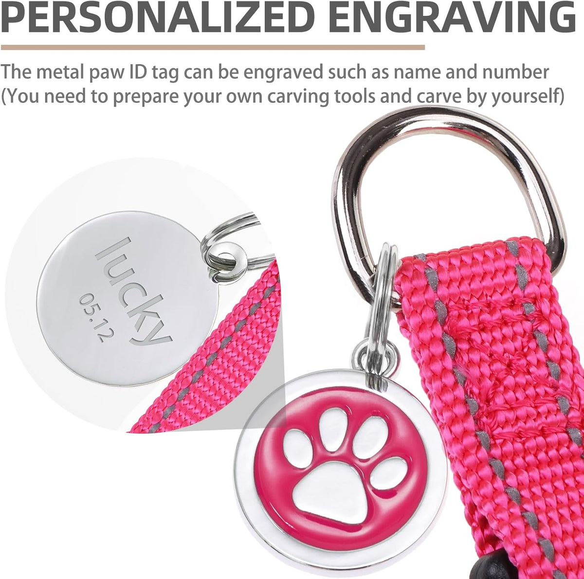 PUPTECK No Pull Dog Harness Soft Adjustable Basic Nylon Step in Puppy Vest Outdoor Walking with ID Tag, Reflecive Pink, S