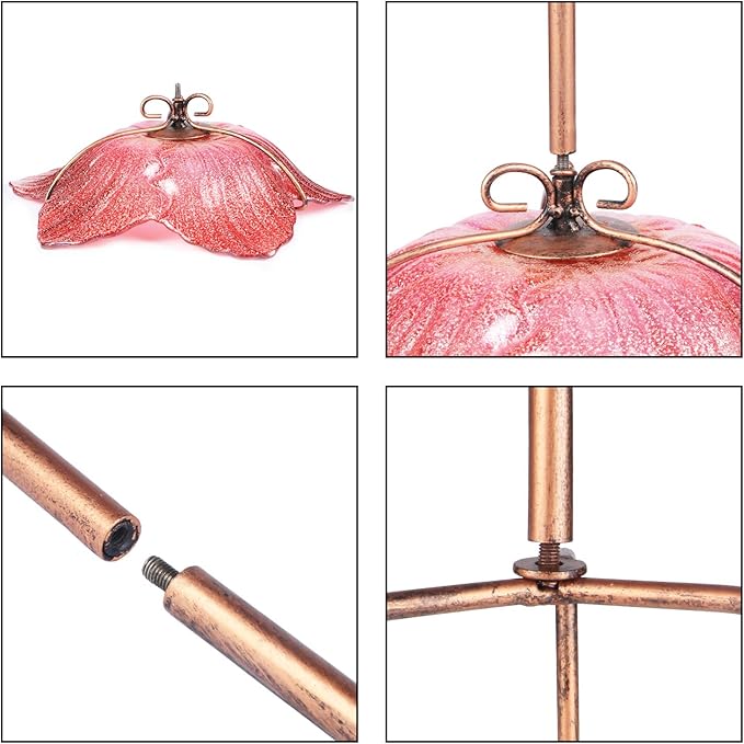 Outdoor Bird Bath Glass Birdbath Garden Birdfeeder with Metal Stake Red