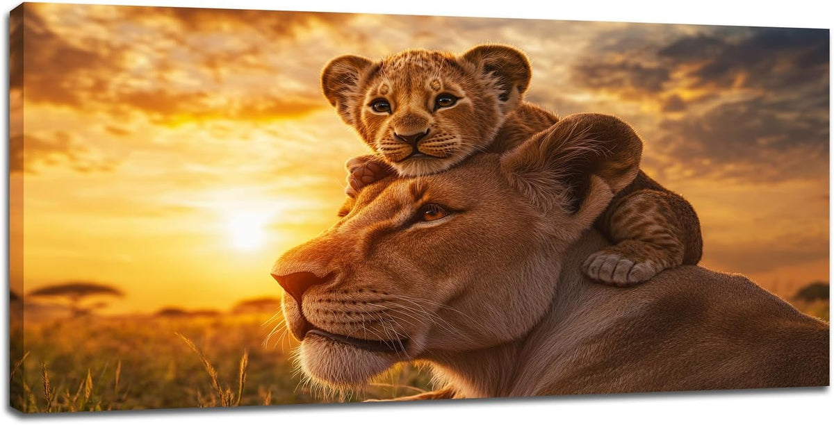 Large Lion Wall Art Lion and Lioness Canvas Living Room African Wildlife Animal Pictures Framed Prints Oversize Wall Decor Painting Artwork for Bedroom Dining Office Home 60"x30"
