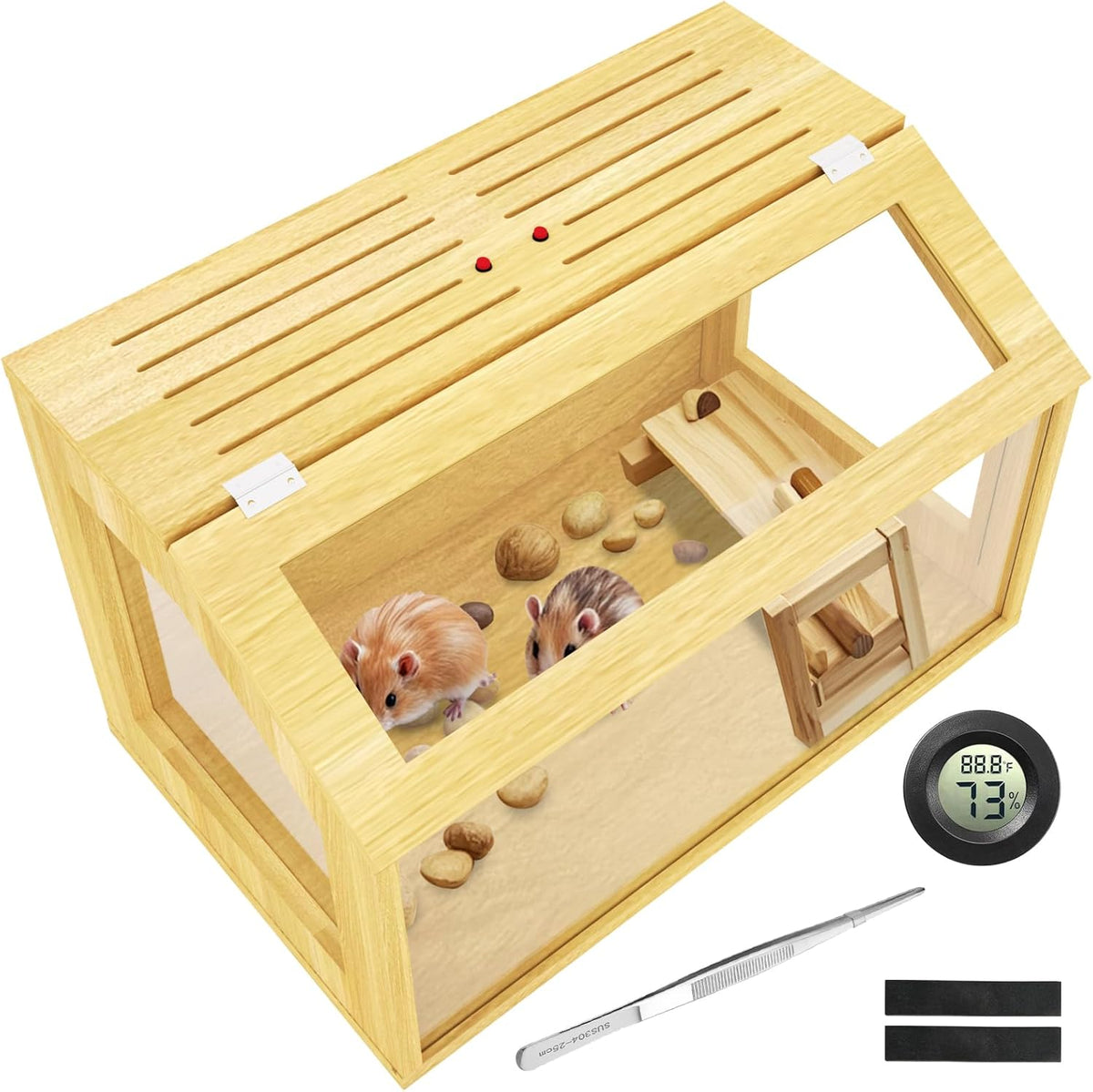 24" Wooden Hamster Cage, Chewproof Gerbil Cages and Habitats, Openable Top Roof Window with Silencing Pad, Guinea Pig Cage for Small Animals, Dwarf and Syrian Hamster, 24 x 16 x 16 Inches