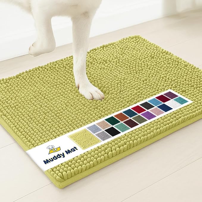 Muddy Mat® | Super Absorbent Door Mat Indoor, Microfiber Quick Dry Chenille Entryway Rug, Non-Slip Front Door Mat, Indoor Mats for Entryway, Machine Washable Pet Rug, Yellow 16"x24"