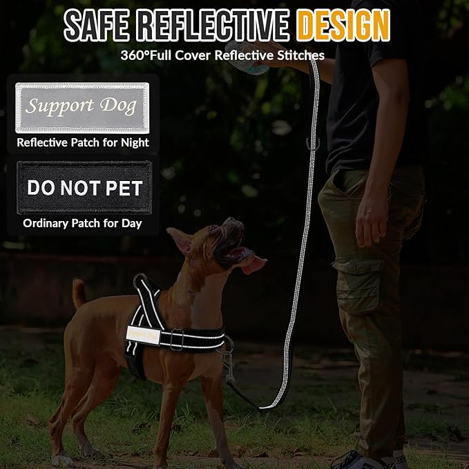 SlowTon No Pull Dog Harness - Heavy Duty Dog Harness and Leash Set for Medium Large Dogs, Reflective Tactical Harness with Soft Padded and Front Clip for Easy Walk and Training (Black L)