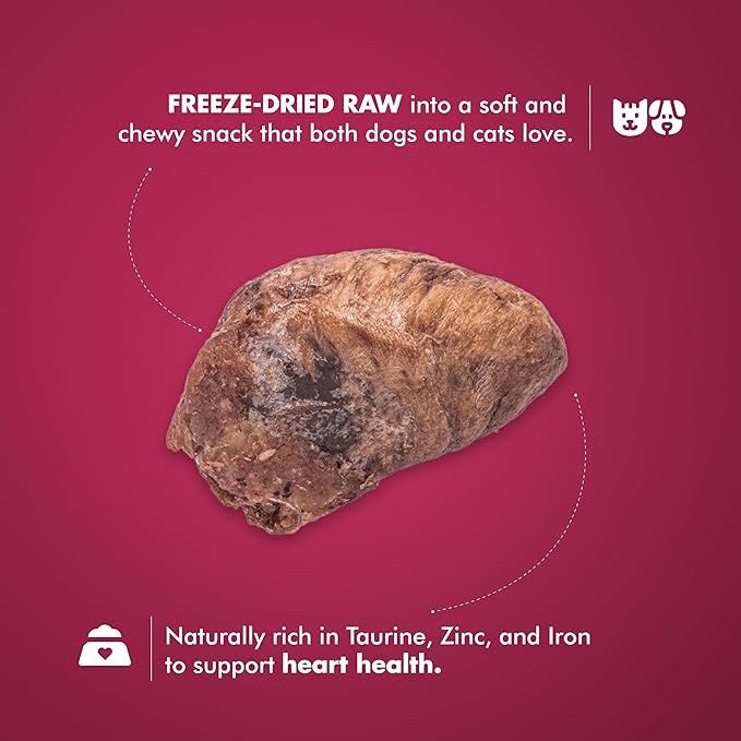 King Lou Pets - Whole Chicken Hearts for Dogs and Cats - Freeze Dried Cat Treats and Dog Treats - USA-Made Chicken Hearts - Taurine, Zinc, & Iron to Support Heart Health - Contains 50-60 Whole Hearts