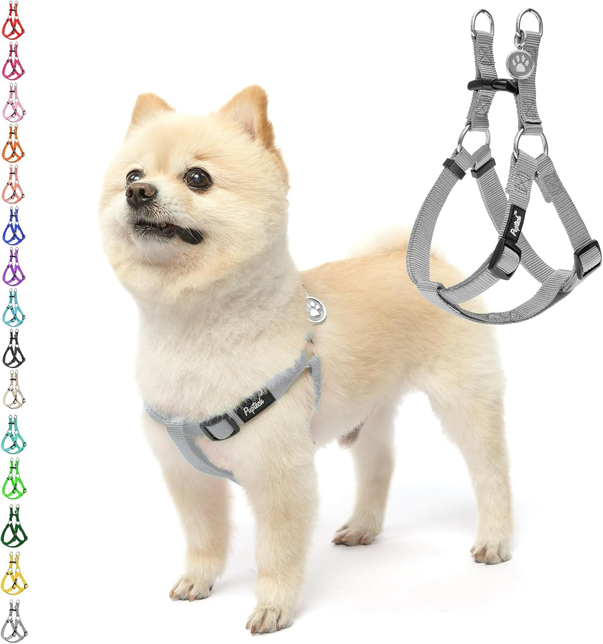 PUPTECK No Pull Dog Harness Soft Adjustable Basic Nylon Step in Puppy Vest Outdoor Walking with ID Tag, Grey, XS