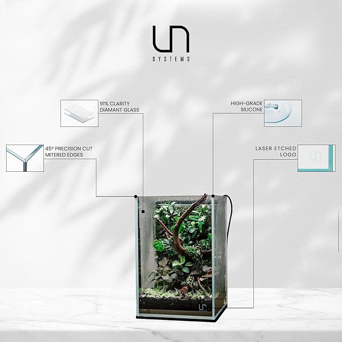 Ultum Nature Systems Ultra Clear Rimless Aquarium - Low Iron Glass Fish Tank with 45° Mitered Edges, 5mm-12mm Thick, Leveling Mat Included (16T, Tall, 1.6 Gallon)
