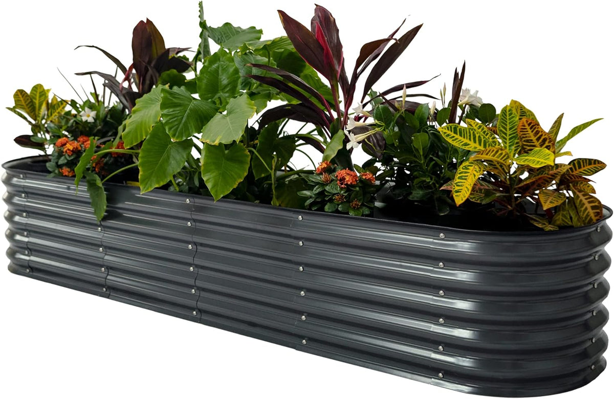 Vego garden Raised Garden Bed Kits, 17" Tall 9 in 1 8ft X 2ft Metal Raised Planter Bed for Vegetables Flowers Ground Planter Box-Modern Gray