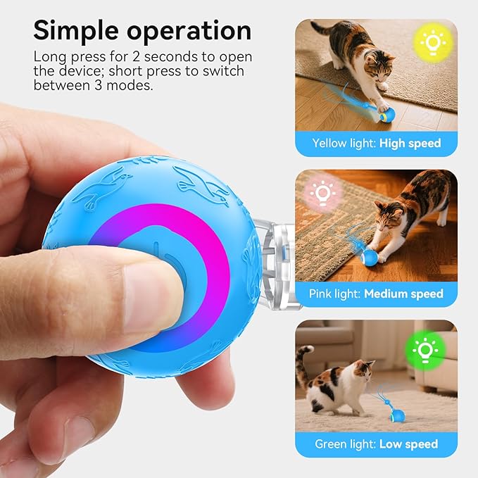 Interactive Cat Toys Ball for Indoor Cats, Automatic Pet Toys for Bored Indoor Adult Cats, Motion Activated, USB Rechargeable, Christmas Birthday Gifts (Blue)