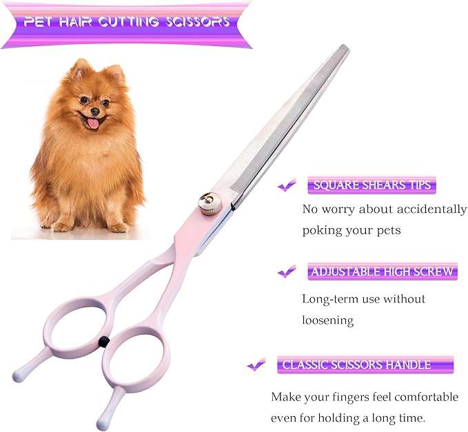 Dog Grooming Scissors Kit, Fcysy Professional Dog Trimming Scissors Set, Hair Cutting Curved Thinning Shears for Pet Cat at Home, Pet Grooming Supplies