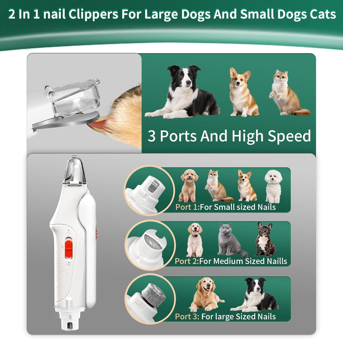 Dog Nail Clippers & Cat Nail Clipper With Catcher, 2 In 1 Dog Nail Trimmers & Grinder With Light for Large Small Dogs Cats,Silent Groom Pro Claw Trimmer, Rechargeable Dogs Nails Grinder Quiet
