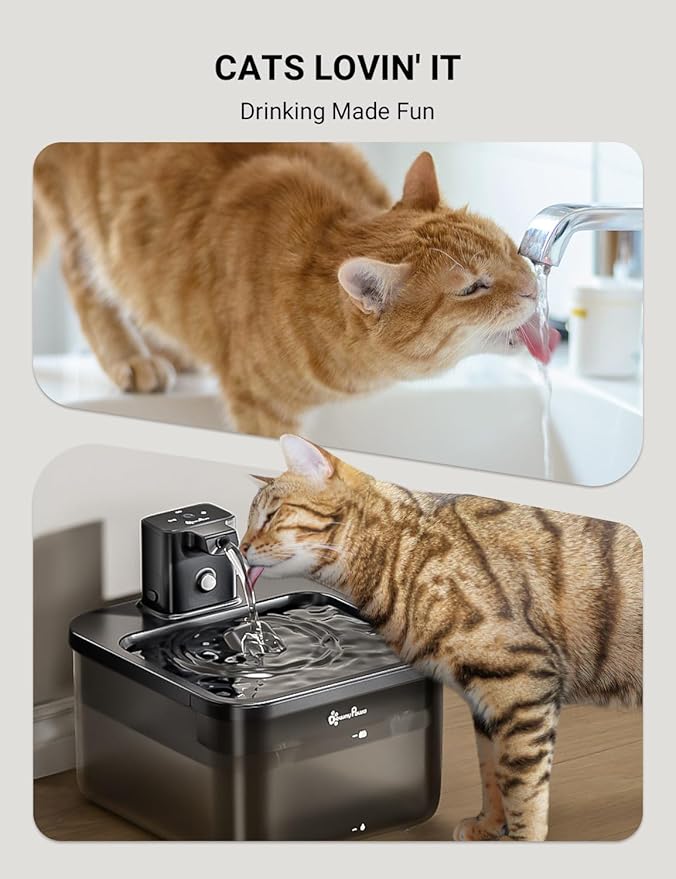 DownyPaws Cat Water Fountain Cordless, 84oz/2.5L Fursink Wireless Pet Water Fountains for Cats Indoor, Battery Operated Cat Drinking Fountain with Motion Sensor, Ultra Quiet Pump, BPA-Free, Black