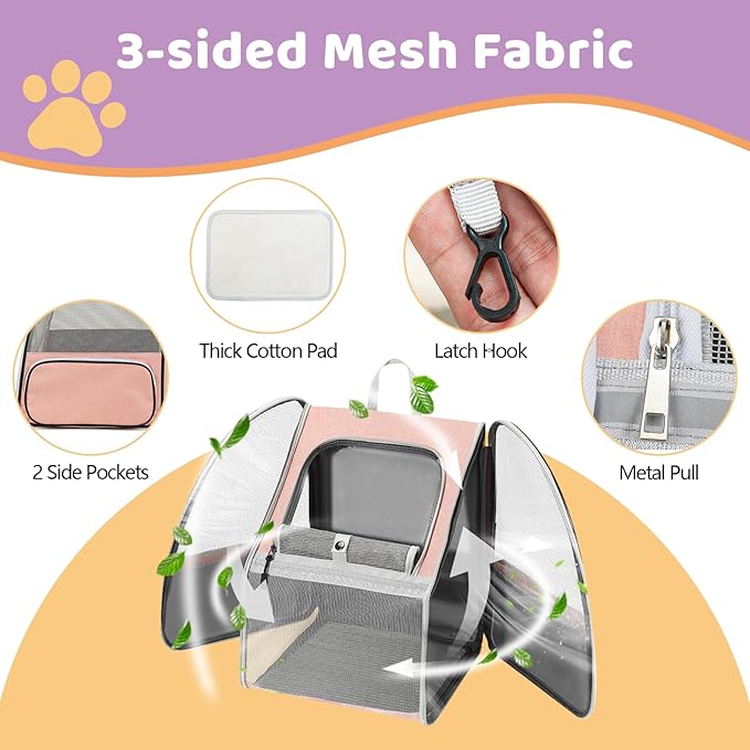 Cat Backpack Carrier Large Pet Backpack for Small Dog Medium Cat Puppy Kitten Bunny up to 15lbs, Ventilated Mesh Dog Collapsible Travel Backpack for Hiking Walking Outdoor
