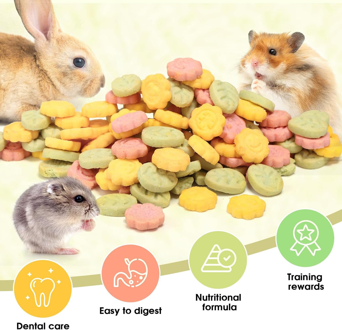 Abizoo 3 Vegetable Chews Treats: Grain Free Natural Snacks with Beet, Carrot, Spinach for Hamsters, Rabbits, Guinea Pigs & Gerbils Crunchy for Digestive Support & Dental Health 1.76oz/50g