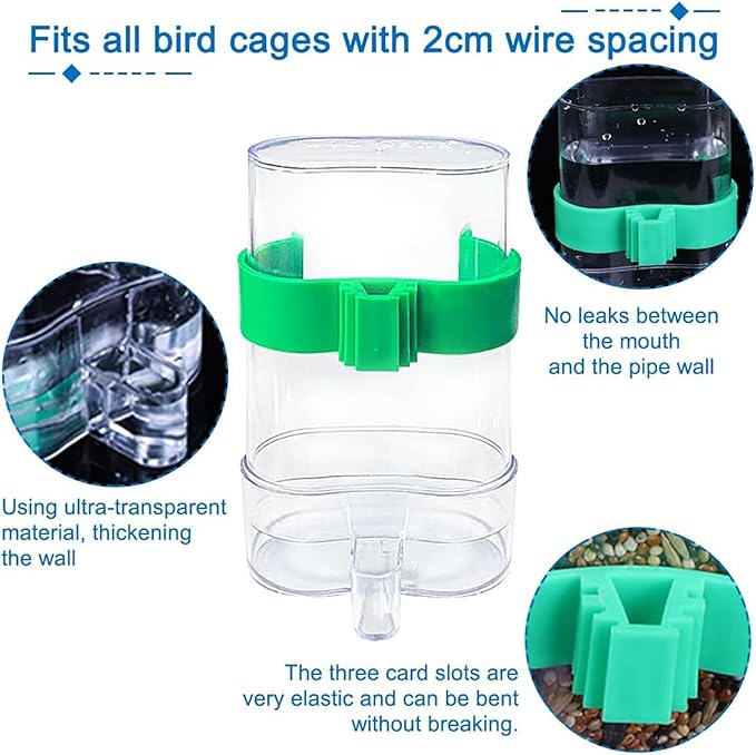 Hamiledyi No Mess Bird Feeders Water Dispenser Set Automatic Parakeet Cage Feeder with Perch Transparent Acrylic Container Parrot Cage Accessories for Canary Budgie Lovebirds Finches