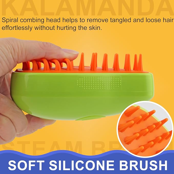 3 in 1 Cat Steamer & Brush - Silicone Massage Grooming Tool, Pet Hair Cleaning Comb for Cats & Dogs (Mango Green)