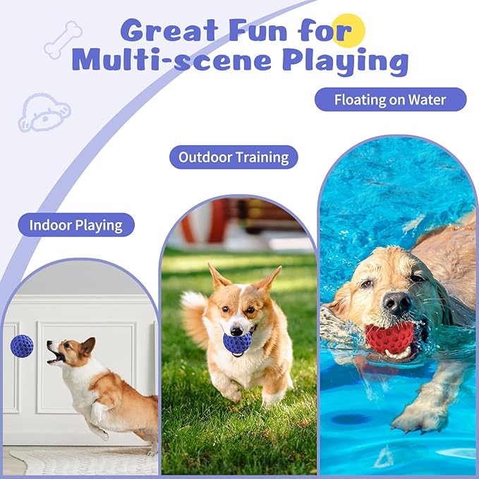 HIPPIH Indestructible Squeaky Dog Toys, Interactive Dog Balls 2 Pack, Chew Toys for Aggressive Chewers, Natural Rubber Puppy Toy for Large/Medium Dogs, Tough Puppy Teething Toy, Relieve Anxiety