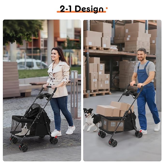 Foldable Pet Stroller for Small/Medium Pets up to 22 lbs - Lightweight 4-Wheel Design with Sun Canopy, Storage Bag & Breathable Mesh