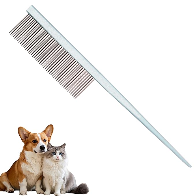 Grooming Pet Comb Rat Tail Dematting Cat and Dog Comb，Rounded Ends Design for Safe Tangle Removal, Hairstyling, Massage，Loose Hair Removal，Prevent Irritation，Fluffing Paws,Face,Tail,Remove Tear Stain