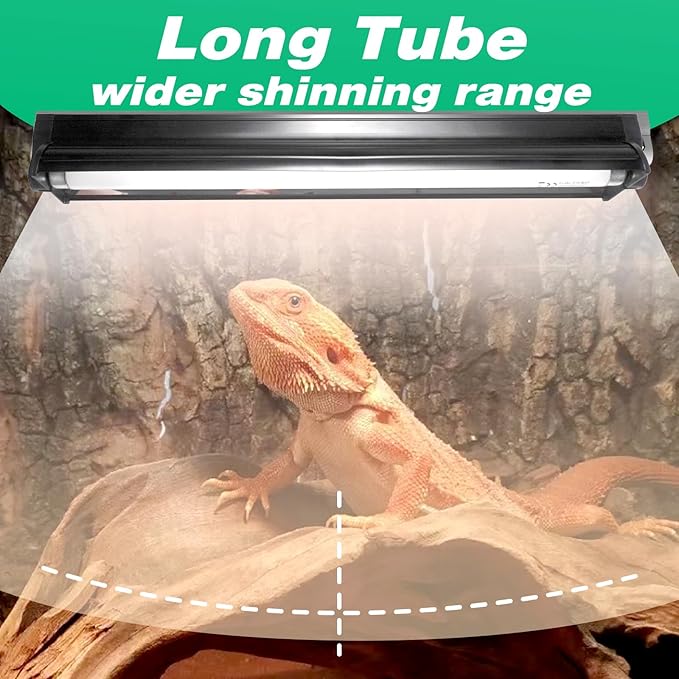 Hypool T8 Strip UVB UVA Reptile Lighting Fixture with 18-Inch 15 Watt UVB 10.0 Fluorescent Bulb Combo Kit, 10-Percent UVB Desert Pet Habitat Light for Reptiles Amphibian Black
