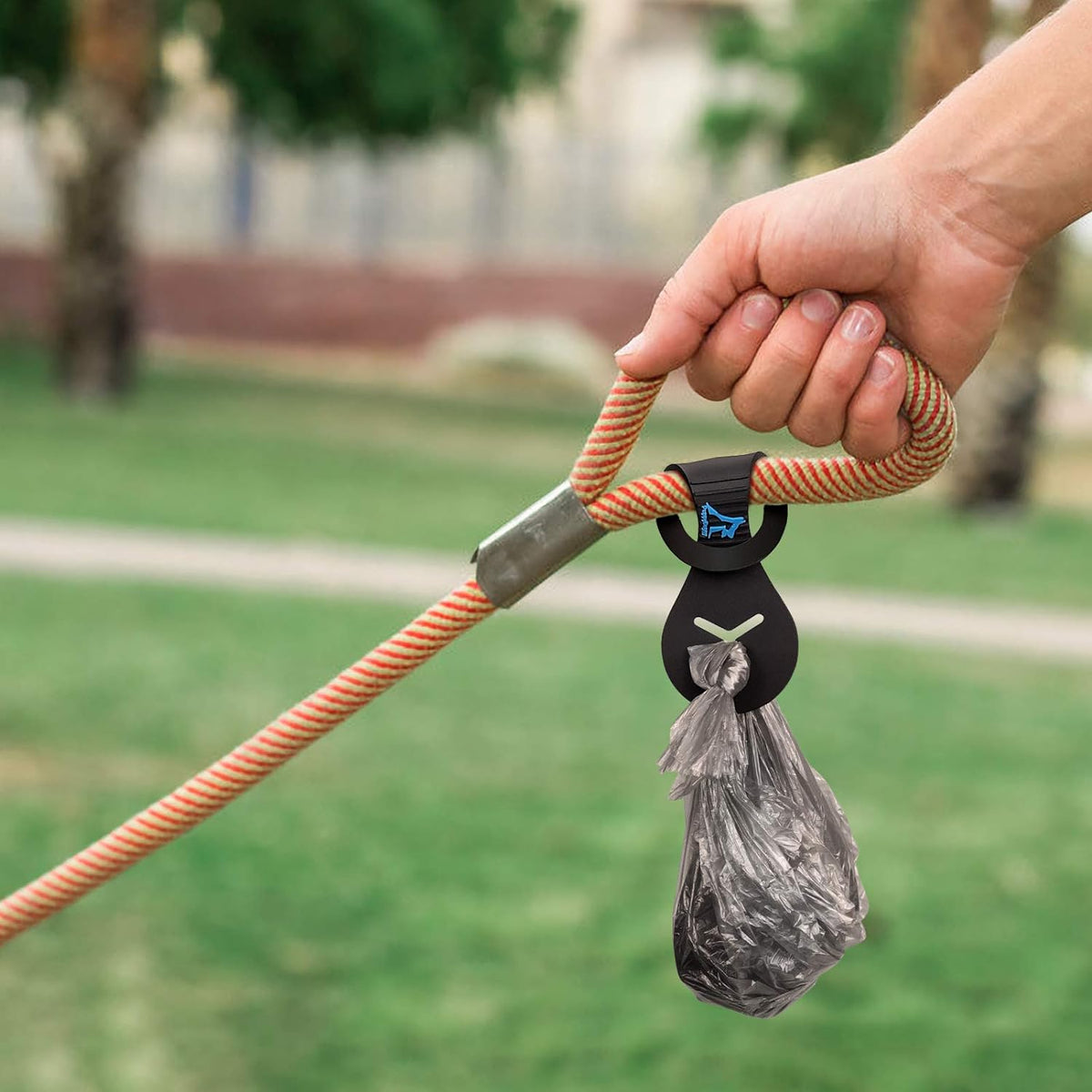 PuppyDoggy Dog Poop Bag Holder for Leash Waste Bag Carrier Dog Poop Bag Dispenser for Walking Running Bicycle Accessory 4 Pieces (Black + Blue)