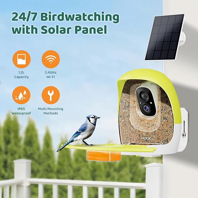 HIXX Smart Bird Feeder with Camera, Lifetime Free AI Identify Birds & Auto Capture, 2K HD Live Camera Birdwatching with Color Night Vision for Bird Lovers Gifts (Spring Green)