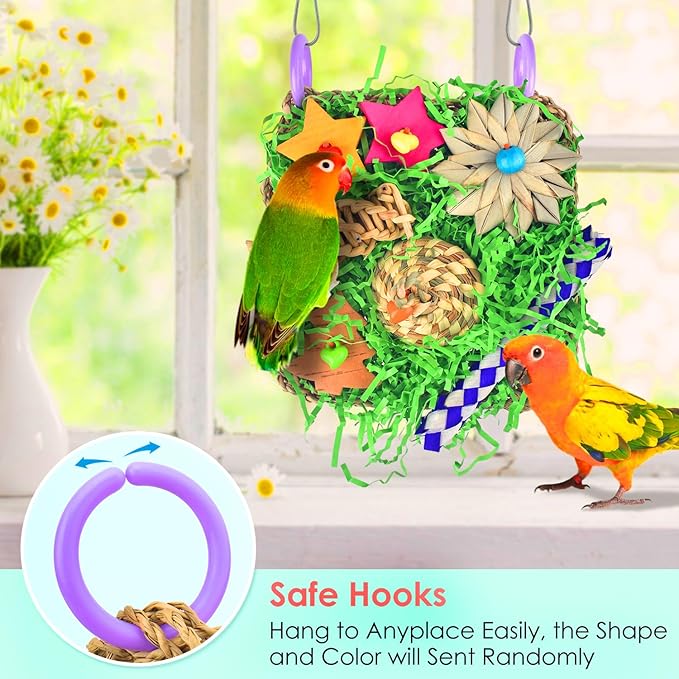 KATUMO Bird Toys - Parrot Grass Mat Foraging Wall Toys Shredder for Cockatiel, Conure, Lovebird, Budgie, Parakeet - Small Medium Birds
