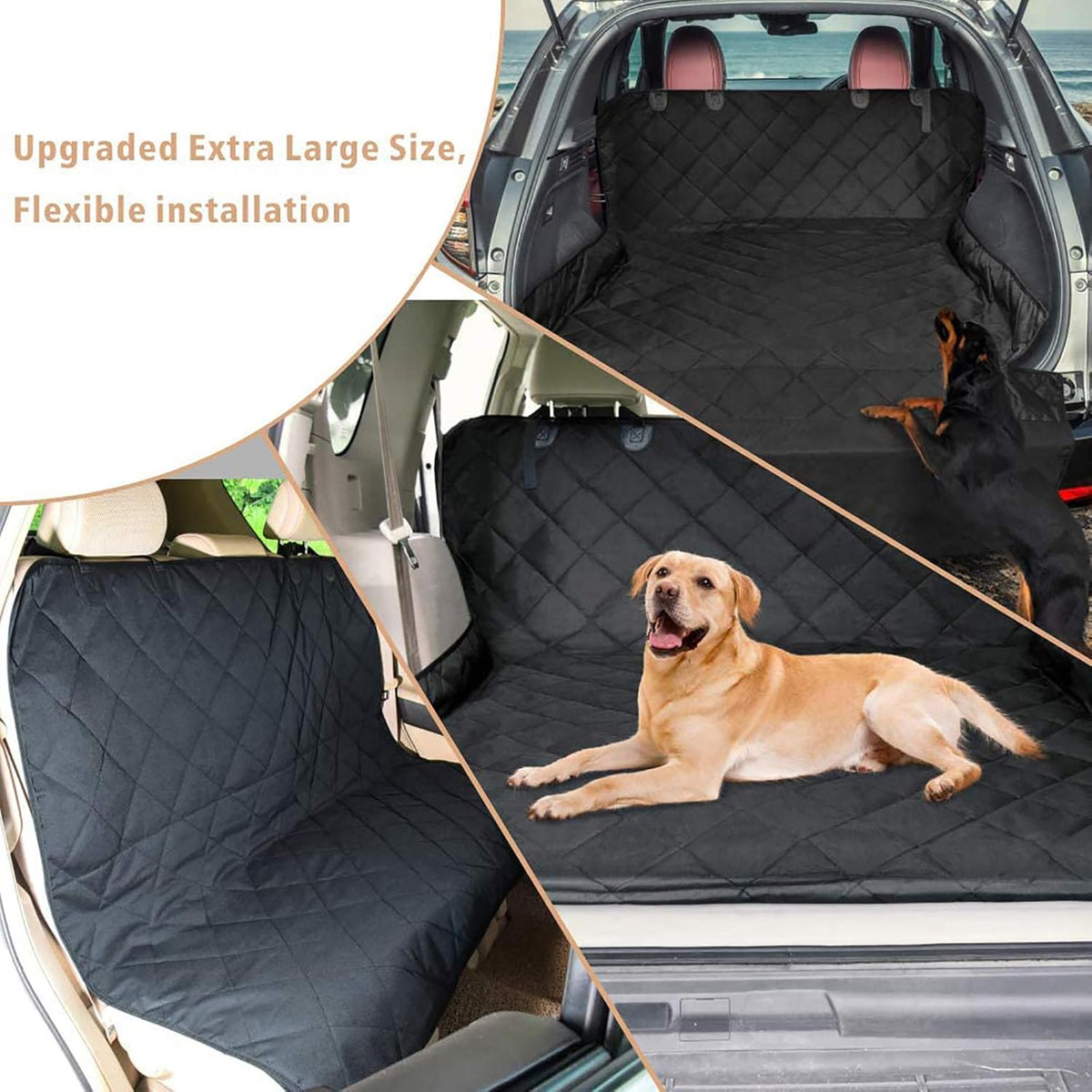 F-color SUV Cargo Liner for Dogs, Upgraded Extra Large Water Resistant Pet Cargo Cover Dog Seat Cover Mat for SUVs with Bumper Flap Protector, Non-Slip, Wear-Proof, Universal Fit, Black