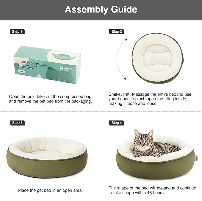 Love's cabin Round Donut Cat and Dog Cushion Bed, 20in Pet Bed For Cats or Small Dogs, Anti-Slip & Water-Resistant Bottom, Super Soft Durable Fabric Pet beds, Washable Luxury Cat & Dog Bed Olive Green
